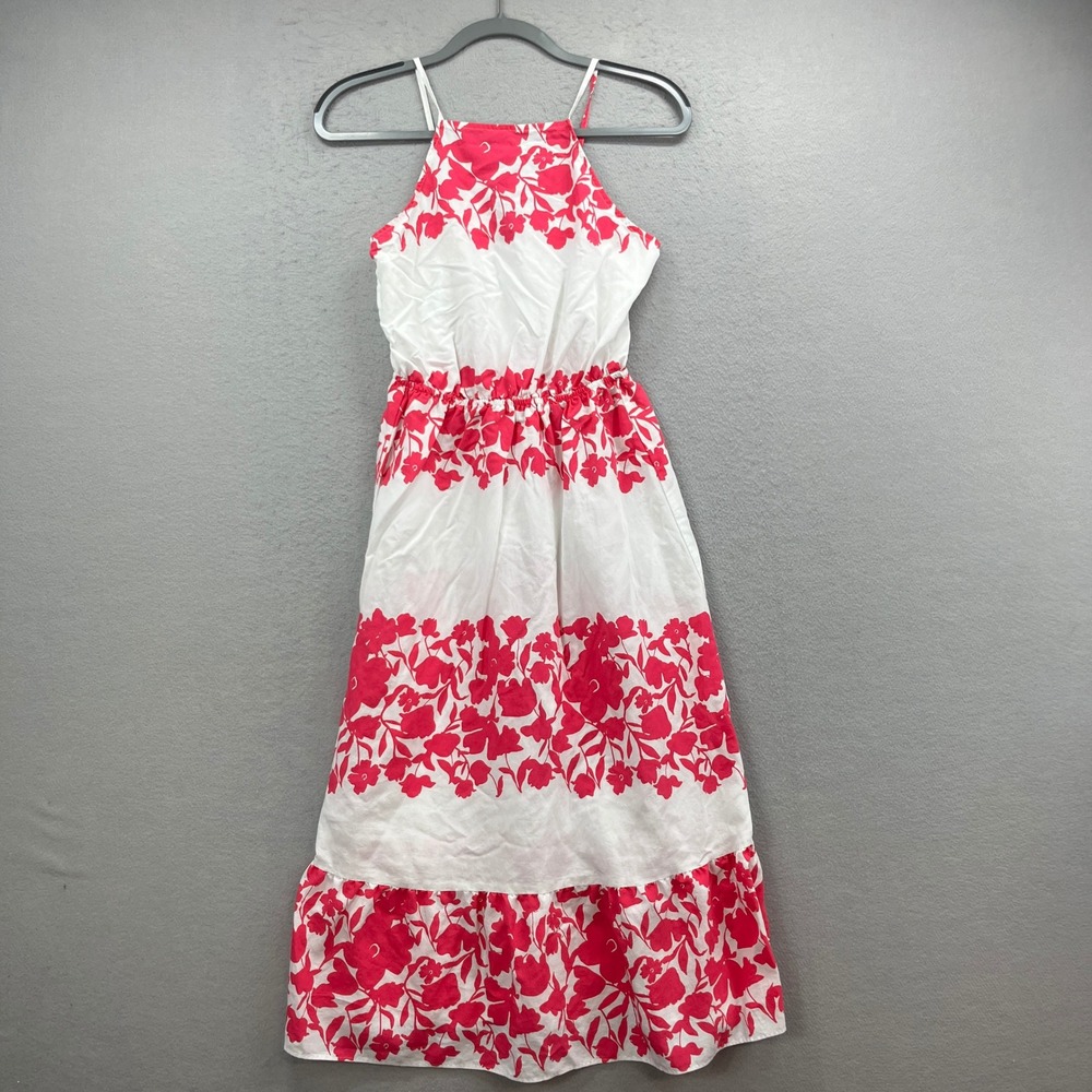 Ann Taylor Factory Dress Womens XS White Pink Floral Strappy Beach Maxi Sundress
